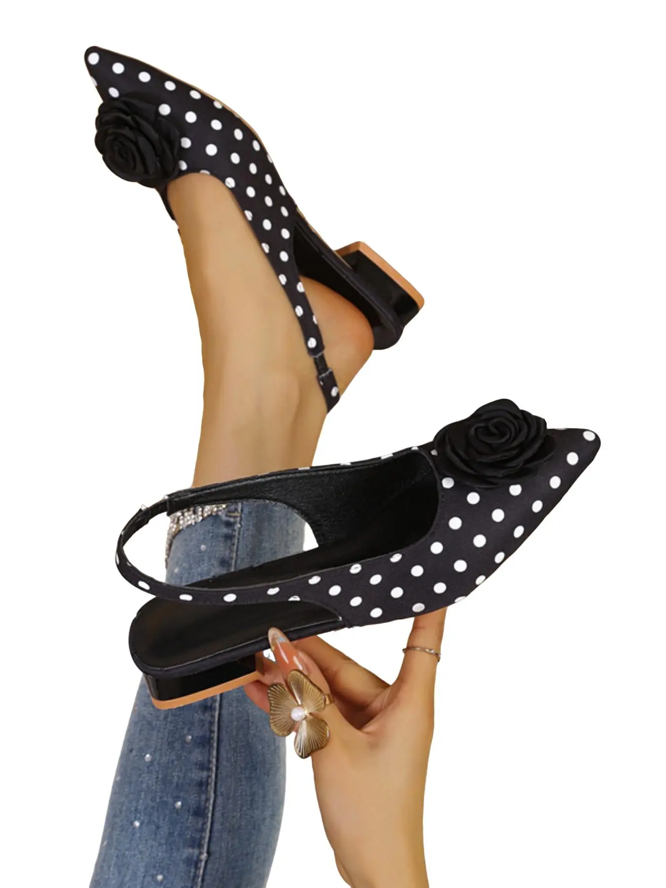 Women's Fashion Comfortable Slip On Mules, Polka Dot Floral Backless Shoes, Elegant Casual Sandals for Dates and Daily Wear