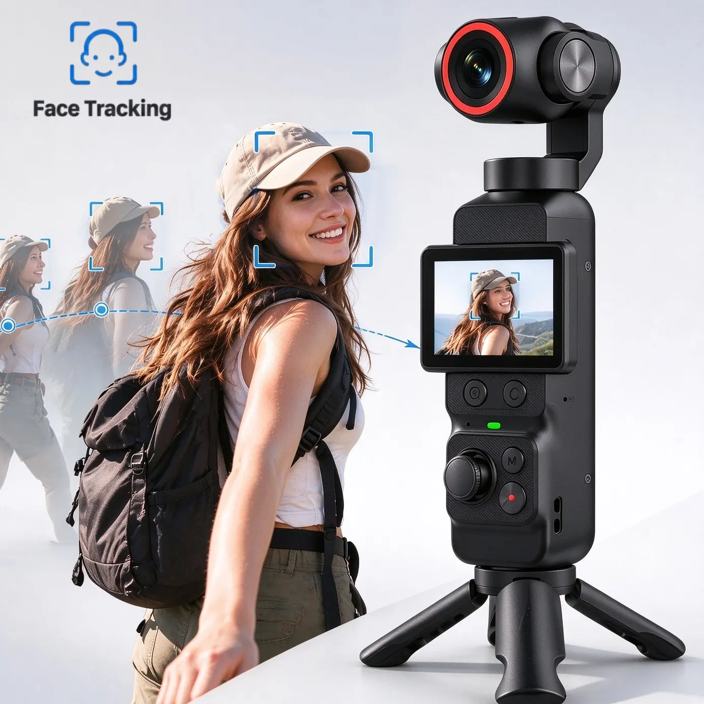 1080P Auto Track Pocket Camera with Touch Screen, Compact WiFi Mini Vlog Cam for Travel & Outdoor Sports, Best Gift for Family & Content Creators
