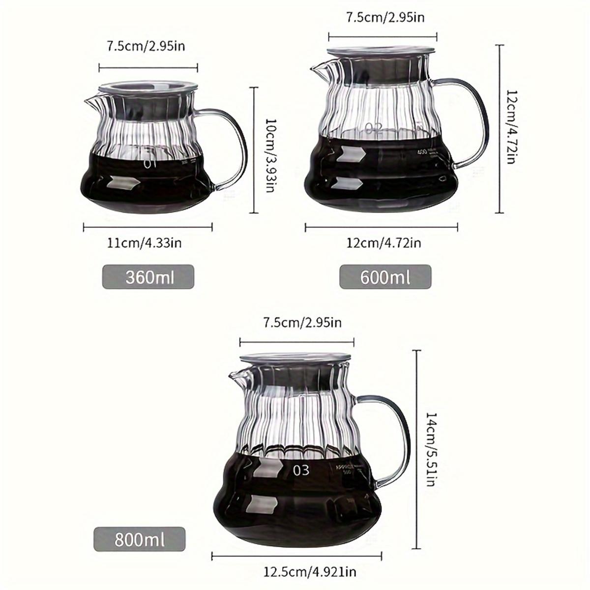 Glass Coffee Server - 360ml/600ml/800ml Cloud Kettle with Lid, Heat Resistant Coffee Pot, Coffee Sharing Pot for Home & Office