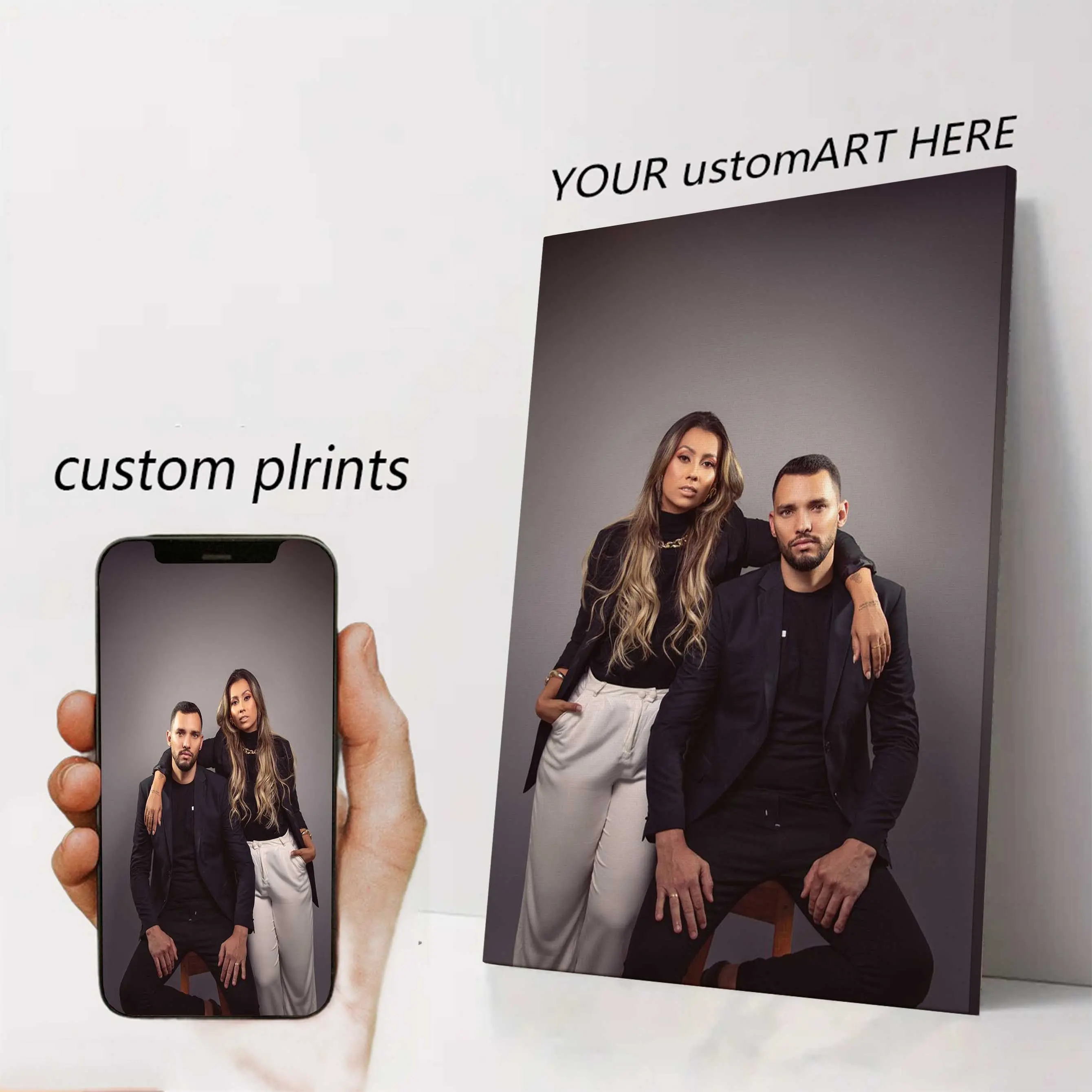 2D Flat, 2D Flat, [Custom] 1pc Framed Family Photo Customization, Personalized Photo Customization, Custom Printed Mural, Family Member Photo Hanging Painting, UV Printing Mixed Painting, Suitable for Dining Room, Bedroom, Living Room