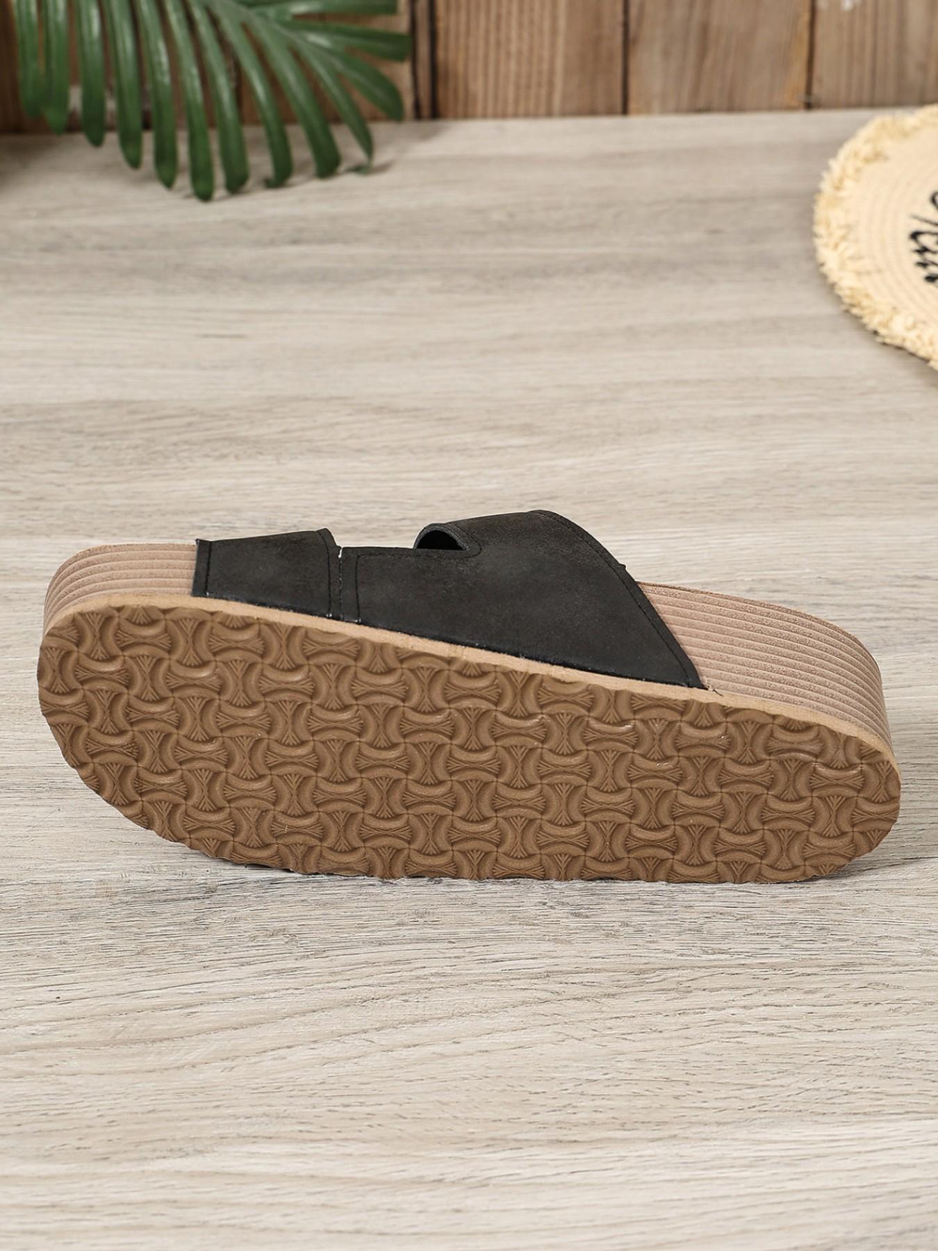 Vintage Double Buckle Sandals for Women, Distressed Matte Wood Grain Thick Heel Casual Outdoor Slippers, Comfortable and Stylish Footwear, Summer