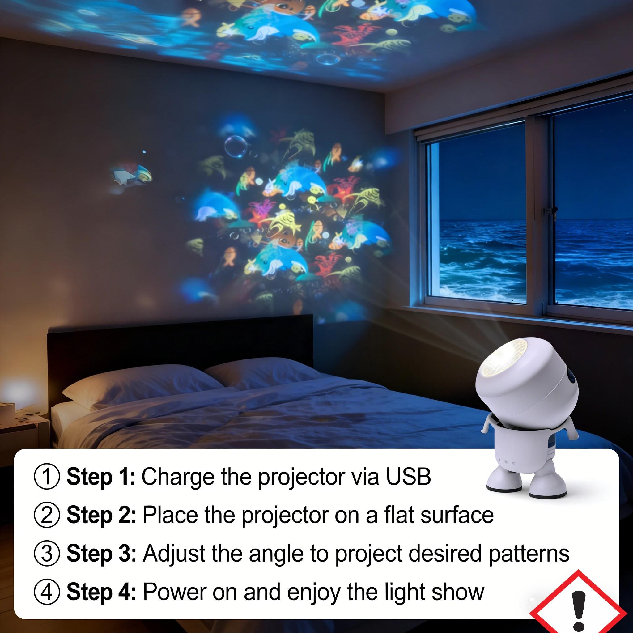 Seven Color Rotating Projector Light, Rechargeable LED Touch Control, Multi-Function Ambiance Lamp, Snowflake Ocean 16 Patterns, Christmas Halloween Stage Laser Projector