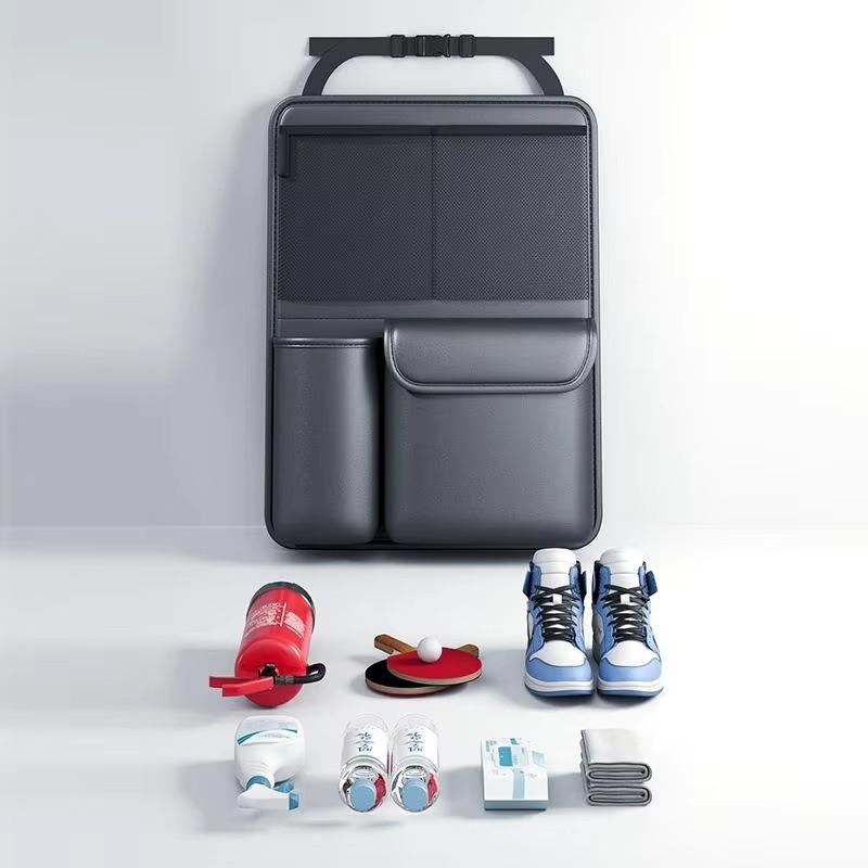 Kcimo Foldable PU Leather Car Trunk Organizer Bag, Multi-Functional Tool Storage Holder, Suv Rear Seat Hanging Design, Car Trunk Organiser