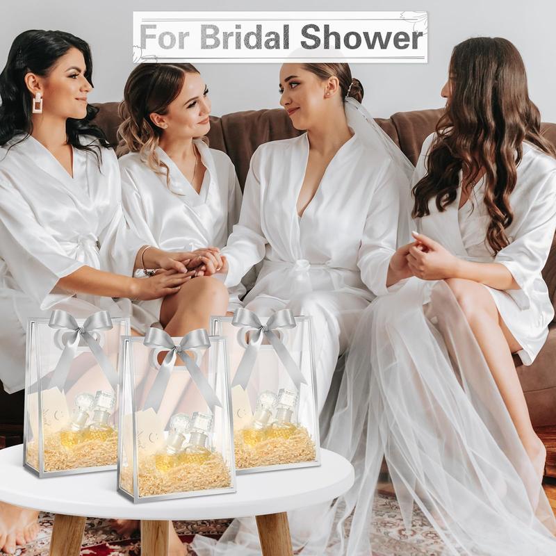 12 Pcs Valentine's Day Clear Plastic Gift Bag with Ribbon Transparent Gift Bag Wedding Gift Bag Reusable Gift Wrap Tote Waterproof Present Individual Packaging Bag for Wedding Bridal Birthday Baby Shower Summer Christmas Party