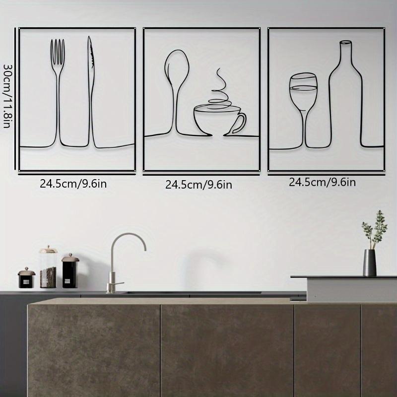 Modern Metal Wall Art Kitchen Decor, Fork Spoon Coffee Cup Wine Glass Set, Ideal for Home Bar Cafe, Indoor Hanging Modern Wall Decoration