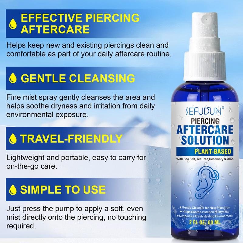 Sefudun Piercing Care Spray 60ml | Saline Spray for Piercings | Ear Piercing Cleaning Spray | Saline Spray for Piercings | Removal of Ear, Abdominal, and Nose Piercings and Keloids