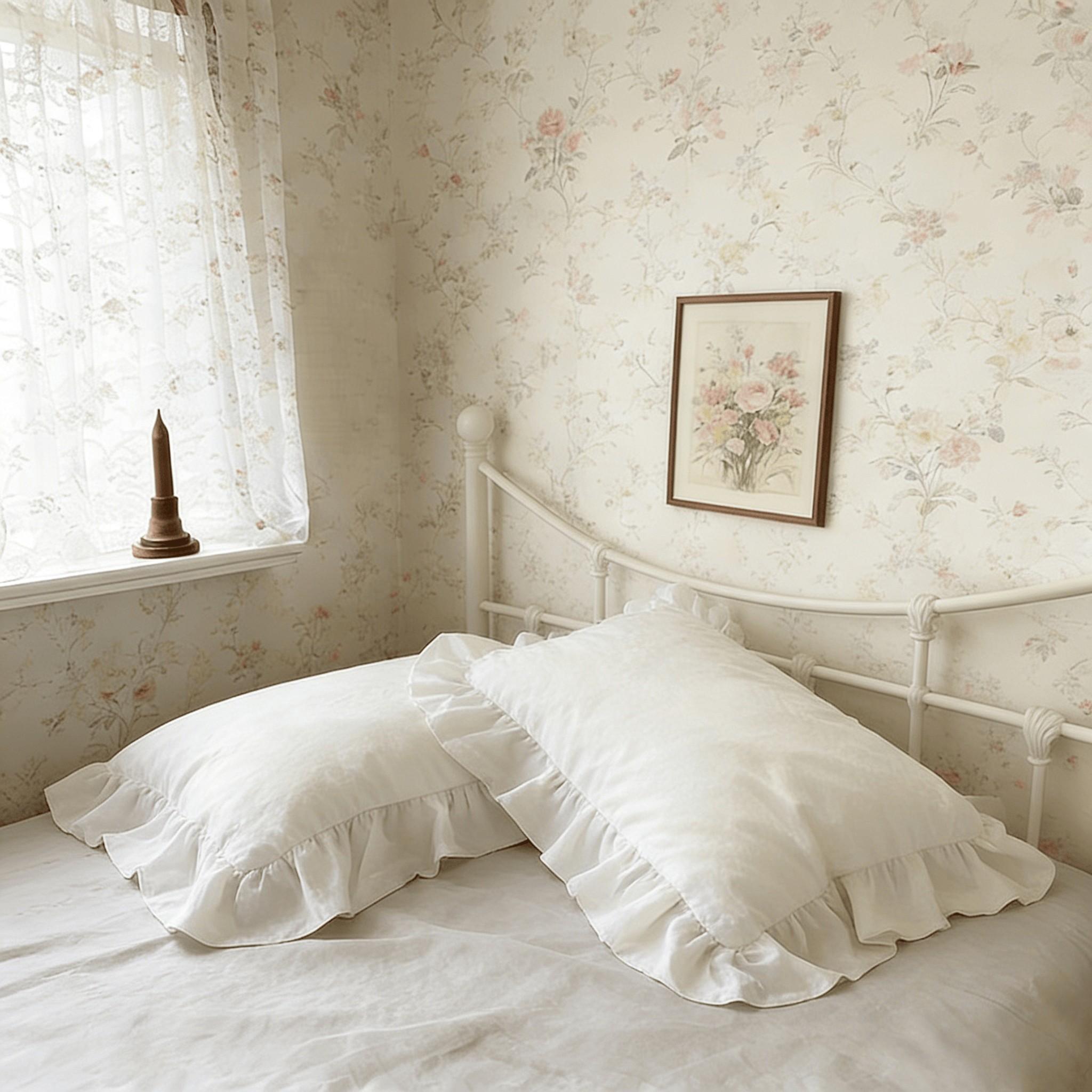 2Pcs French Ruffle Throw Pillowcases, Solid Color Gentle Design, Skin-friendly Breathable and Comfortable, Suitable for Bedroom, Dorm and Home Decoration Daily Use