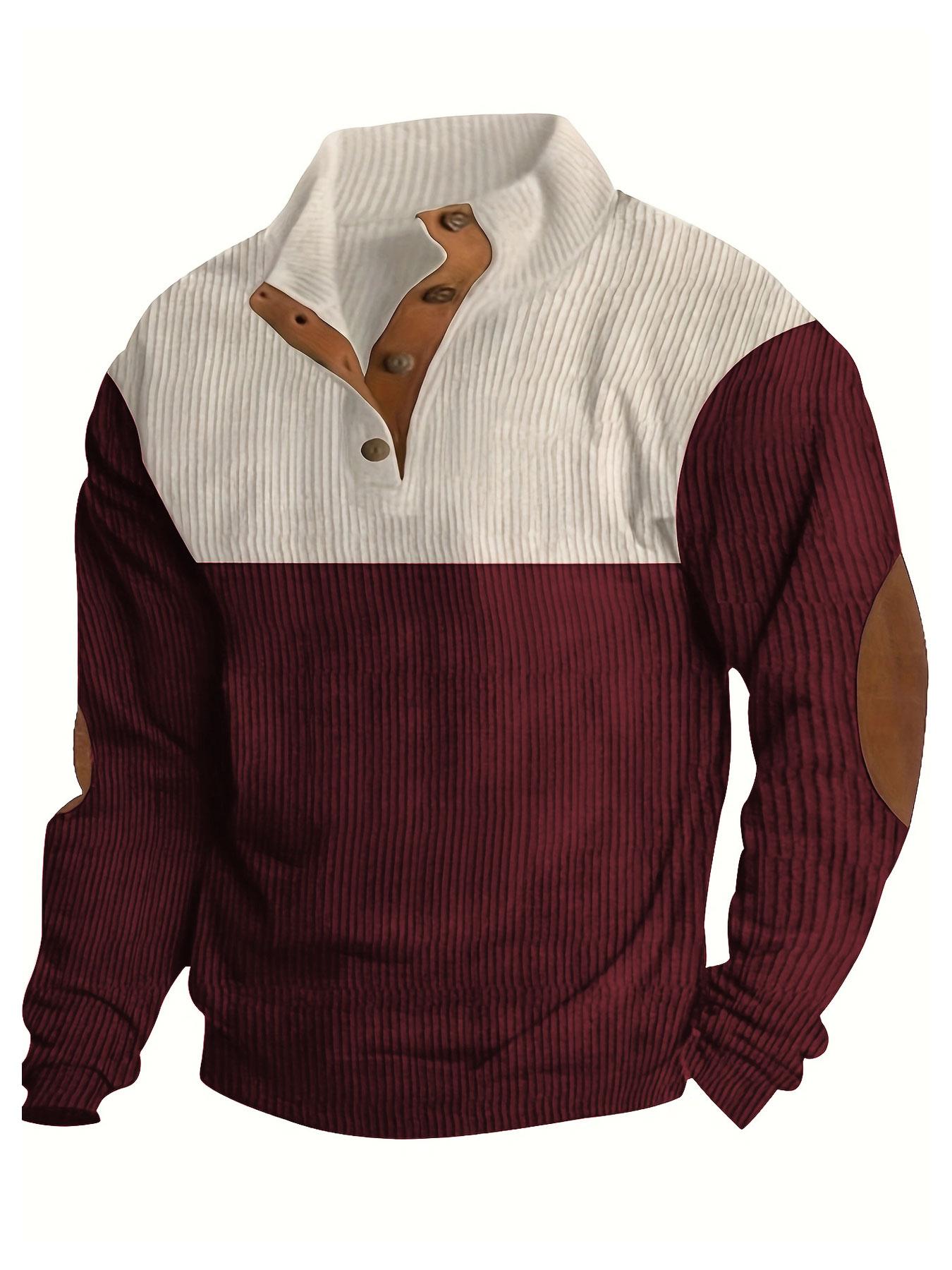 Men's color-blocked casual Knit hoodie, autumn and winter half-zipper long-sleeve jacket, loose collar autumn inner wear clothing