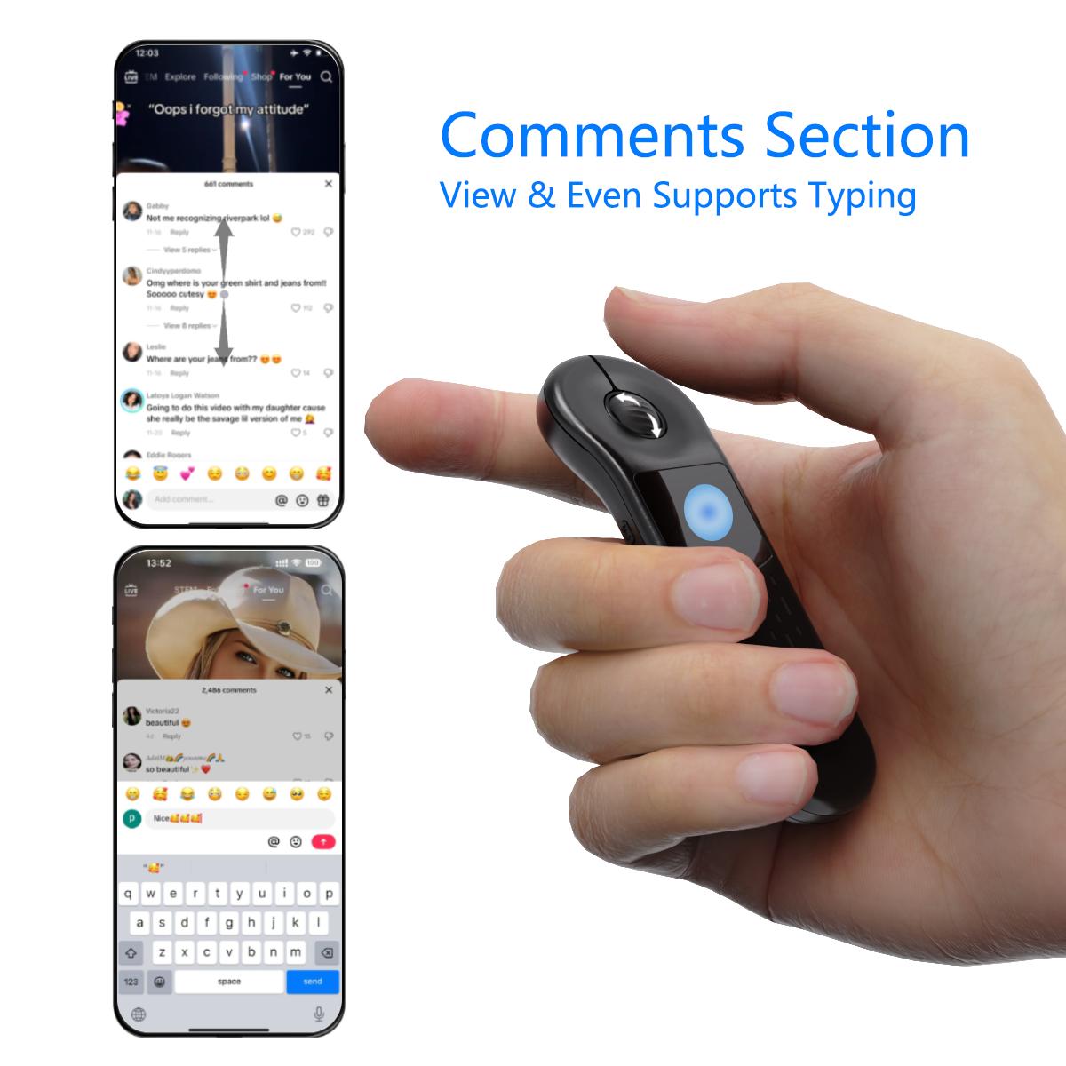 Remote control Bluetooth Rechargeable Handheld  Scrolling Air Laser Mouse with Touchpad for Tik_tok , Instagram ，YouTube  Wireless Presentation Clicker, Video Scroller & Page Turn for Kindle APP,PowerPoint Slide,Selfie,for Android & iOS and PC Tablet