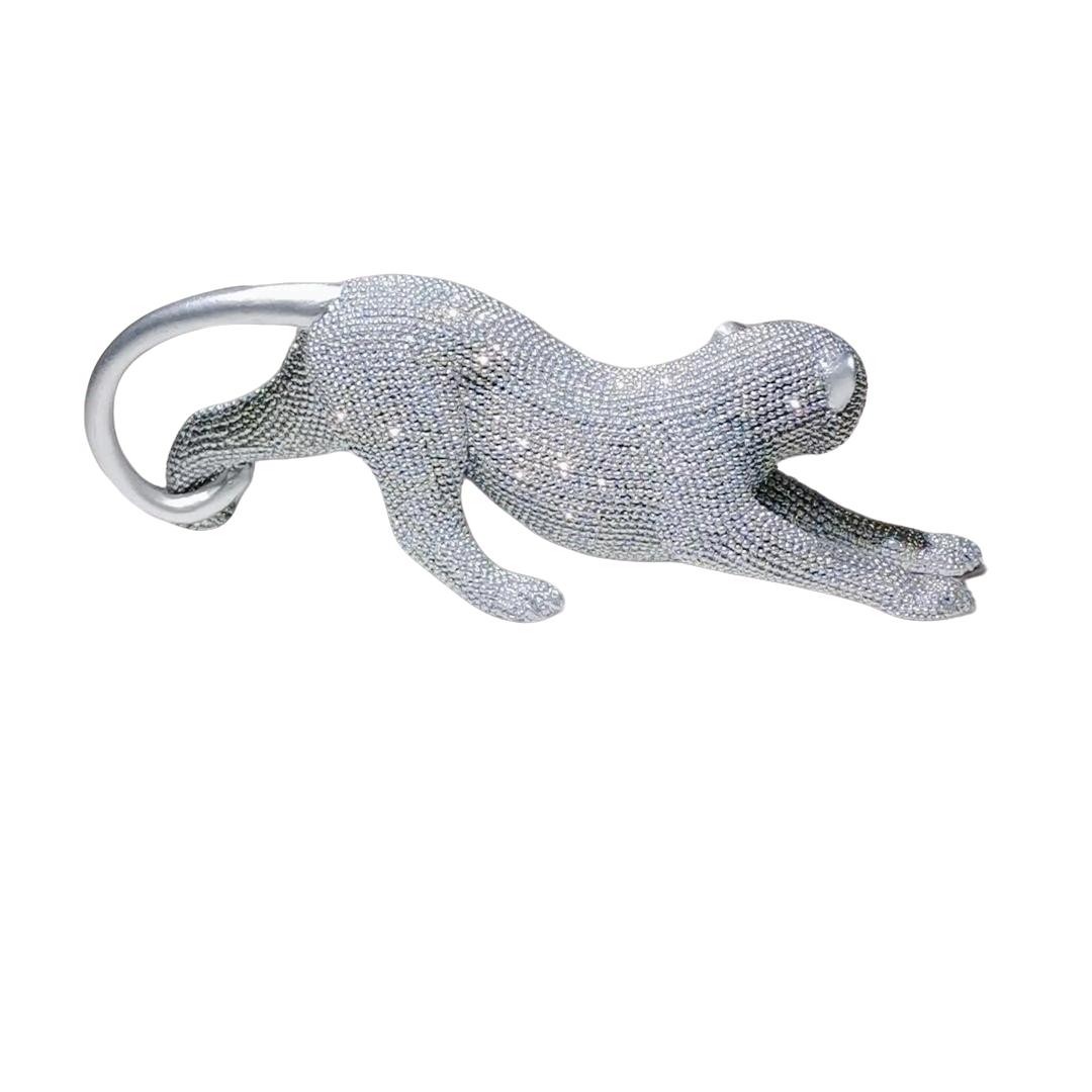 Modern Elegant Silver Leopard Statue, Resin Art Decoration, Lifelike Animal Sculpture for Living Room, Office, Wine Cabinet