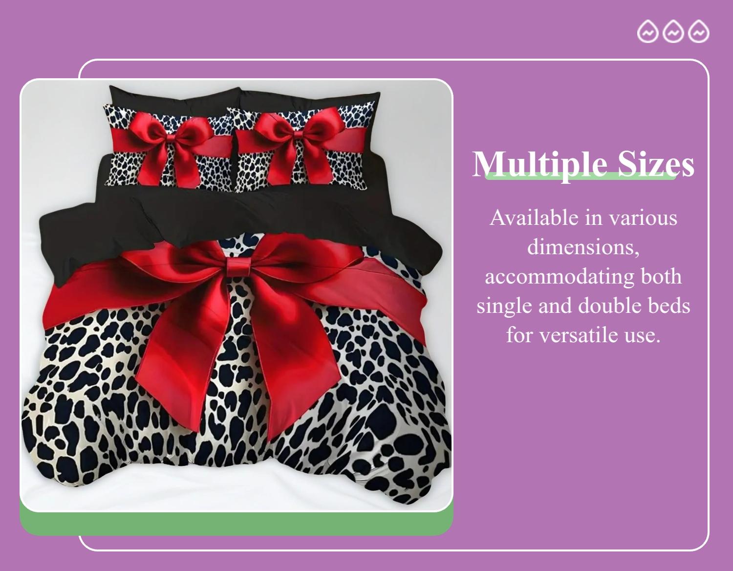 3pc Leopard Print Bedding Set, Soft Bedding Sets, leopard print and bow duvet cover Set, including 1 duvet cover and 2 pillowcases, a gift for friends, suitable for single beds and double beds, multiple sizes available, perfect for bedrooms, dormitories