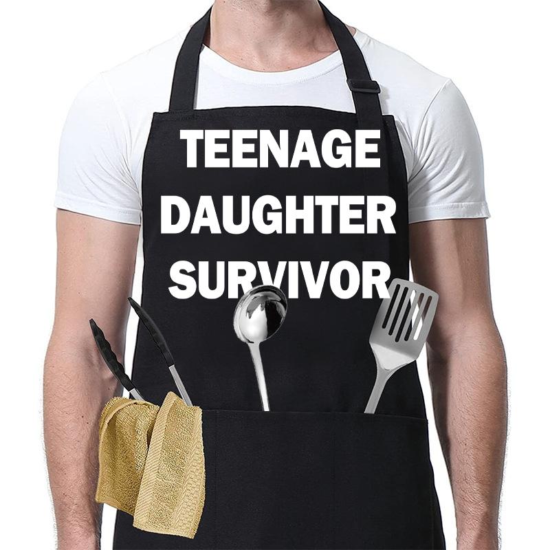 Polyester Kitchen Apron With Adjustable Neck Strap & 3 Pockets, 1 Count Unisex BBQ Apron, Birthday Present,Gift for Husband,Son & BF,Father's Day Gift,Gift for Daughter&Wife&GF,Mother's Day Gift,With Slogan"MY MEAT IS 100% GOING IN YOUR MOUTH"