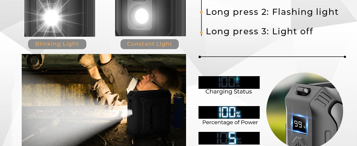 FrSara Portable Waist Fan, 14500mAh Built in PowerBank, with 5-Speed ​​​​Settings, silicone case, metal clip, 2 Settings including Flashlight, Travel Essential for Outdoor Camping as Power Bank, Suitable for Outdoor Work, Camping, Golf