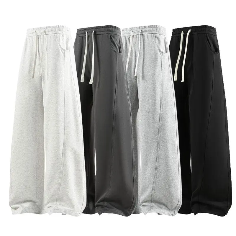 Unisex Wide Leg Sweatpants with Pockets - Casual Drawstring Baggy Lounge Pants, Elastic Waist Comfy Athletic Joggers for Women Men Daily Wear Casual Sporty Joggers Athleisure Jogger Pants
