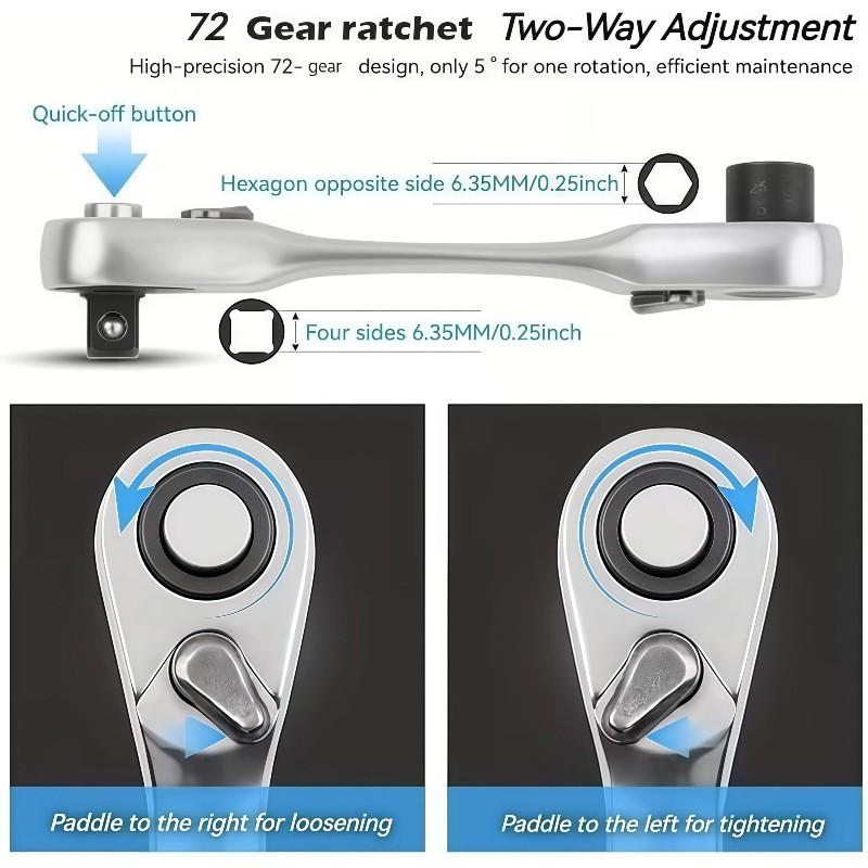 72 Tooth Dual Head Mini Socket Wrench, Two-In-One Quick Release Adjustable Combination Tool, Mechanically Chromovanadium Steel Forging, Ratchet Combination Wrenches