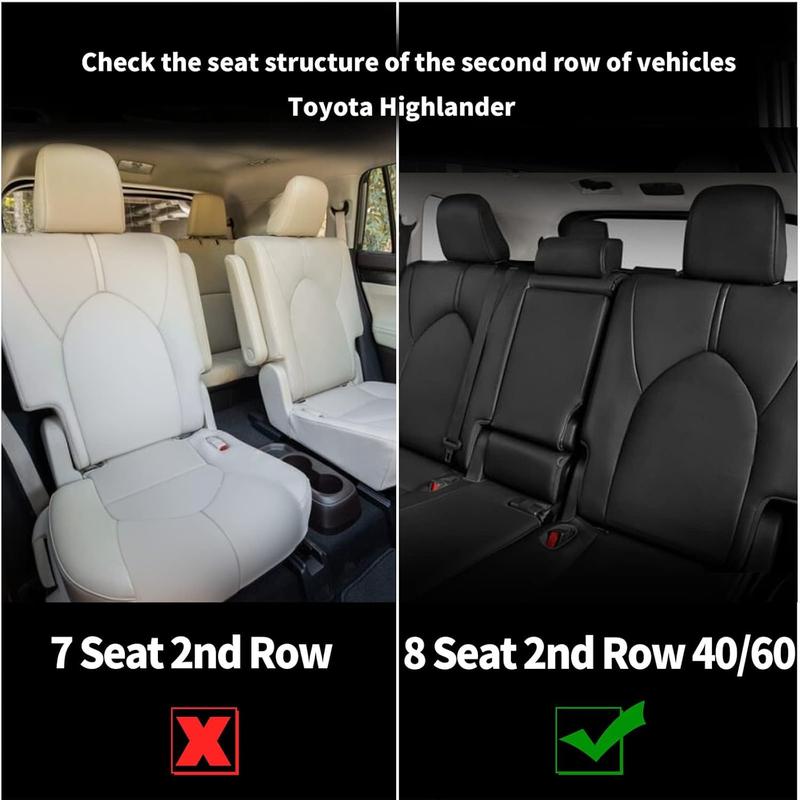 Custom Fit Seat Covers for Toyota Highlander 2020-2025 | 8 Passenger 3 Row Black - Airbag Compatible | 2020-2024 w/ 2nd Row 40/60 Split - Seat Protector