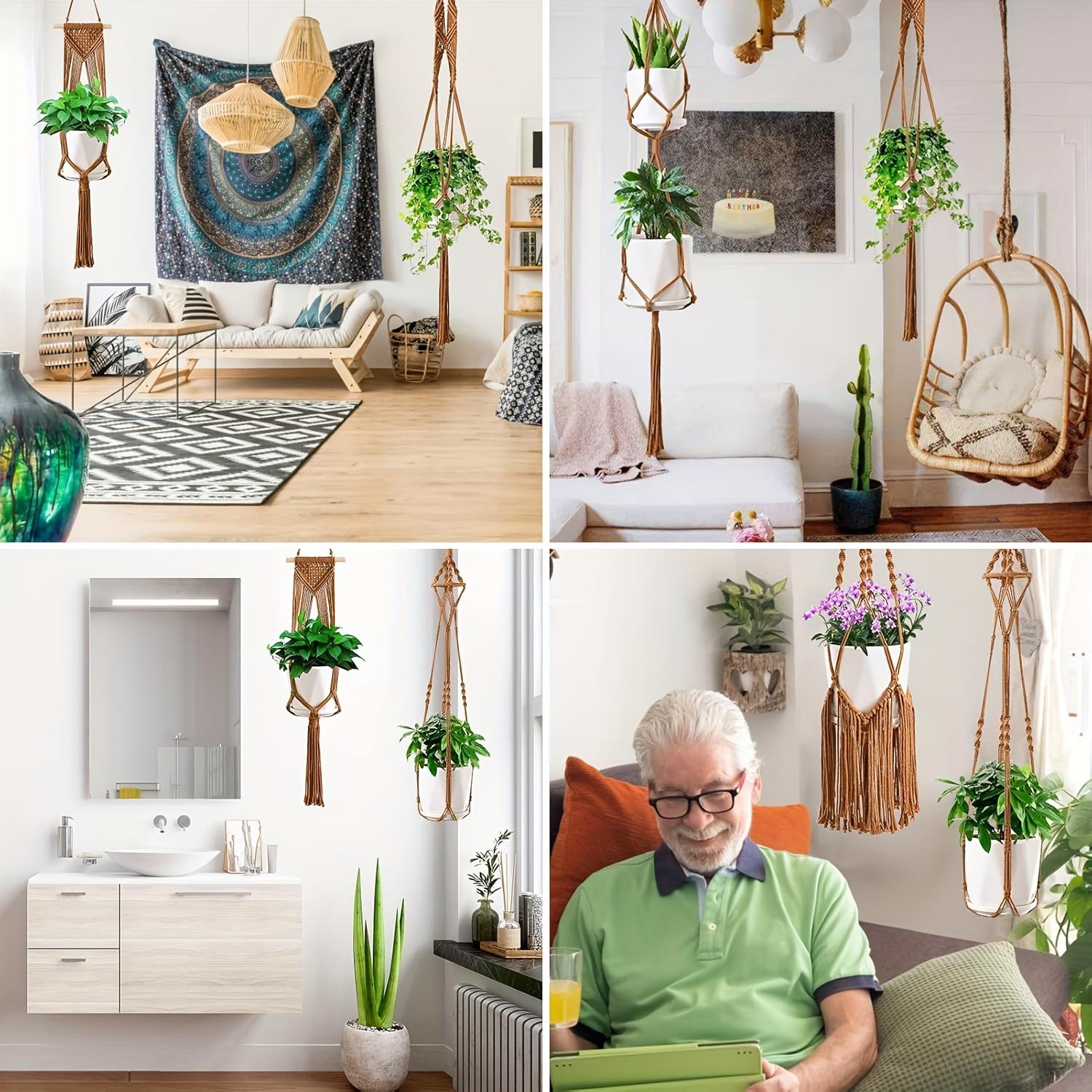 6-Pack Handmade Woven Plant Pot Hangers, Indoor And Outdoor Flower Pot Hanging Baskets, Handmade Woven Plant Hanging Stands, Suitable For Bohemian Home, Patio, And Garden Decoration (Plants And Flower Pots Not Included)