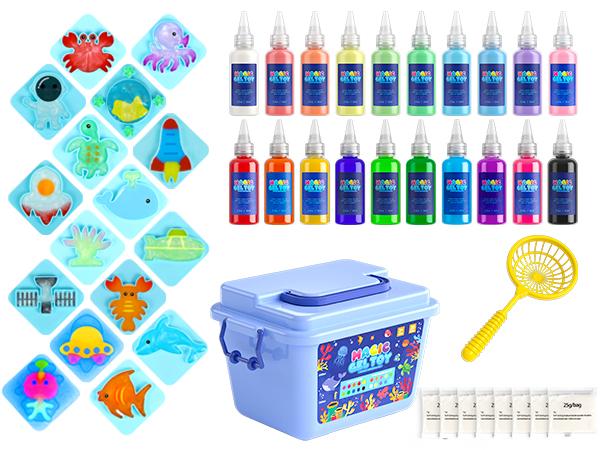 Magic Gel Water Elf Toy Kit, Aqua Water Gel Kit for Kids, Creative Squishy Maker Toy with 20 Magic and 16 Shape Molds Pets, Birthday Gifts Crafts&Art DIY for Kids, Make Your Own Squishies