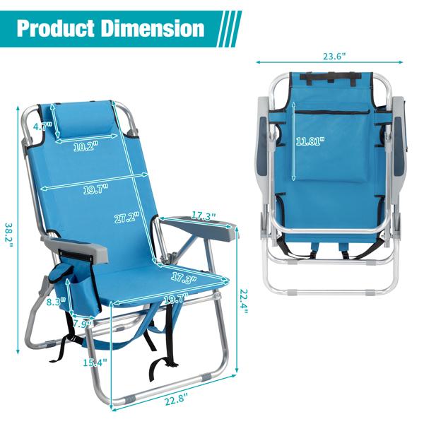 63*70*99cm Heightened Oxford Cloth Silver White Aluminum Tube Bearing 100kg Beach Chair Blue 63*70*99cm Heightened Oxford Cloth Silver White Aluminum Tube Bearing 100kg Beach Chair Blue