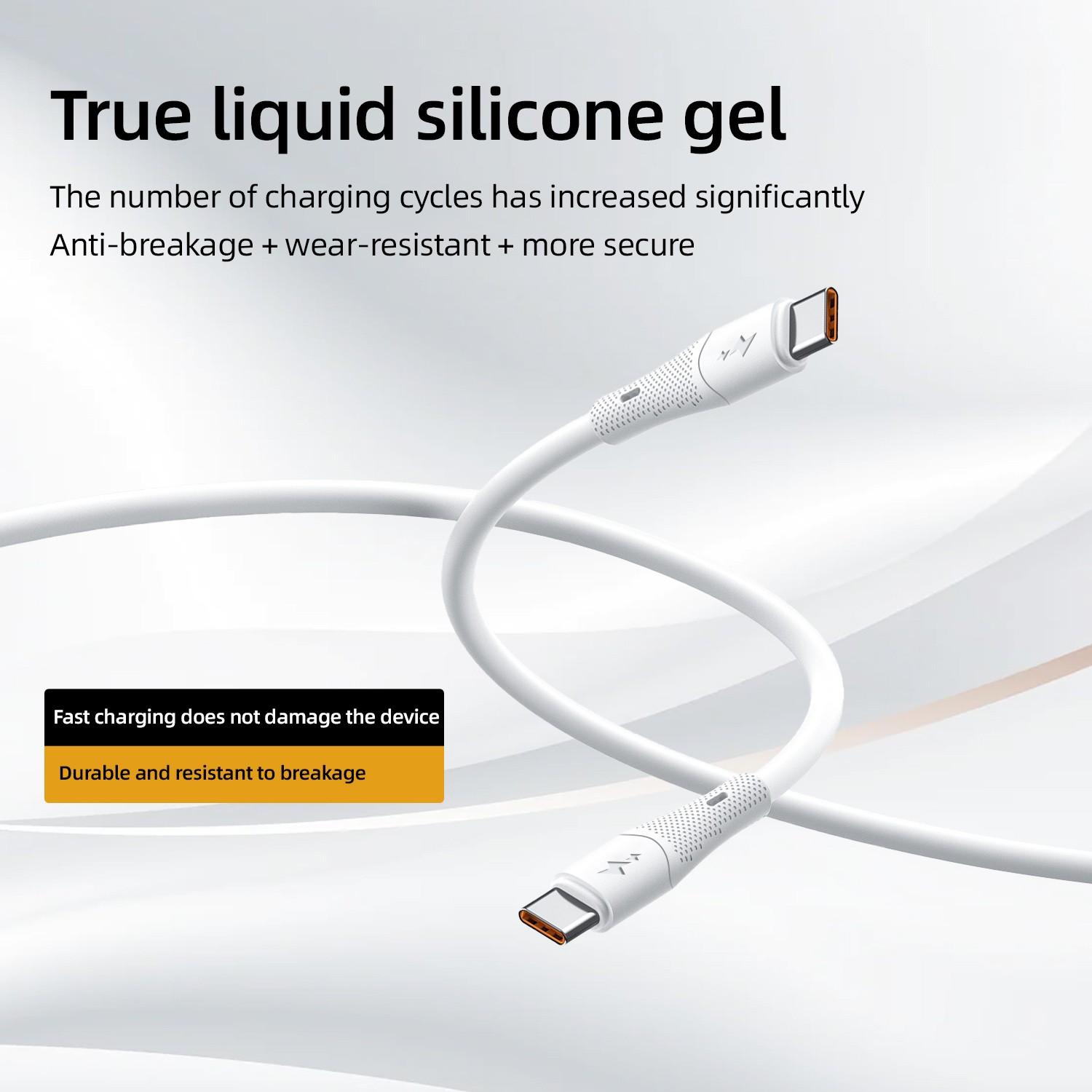 60w Dual Type-C Fast Charging Cable, Liquid Silicone Quick Charge Line for iPhone 17/16/15 Series, Samsung Xiaomi Huawei Phones