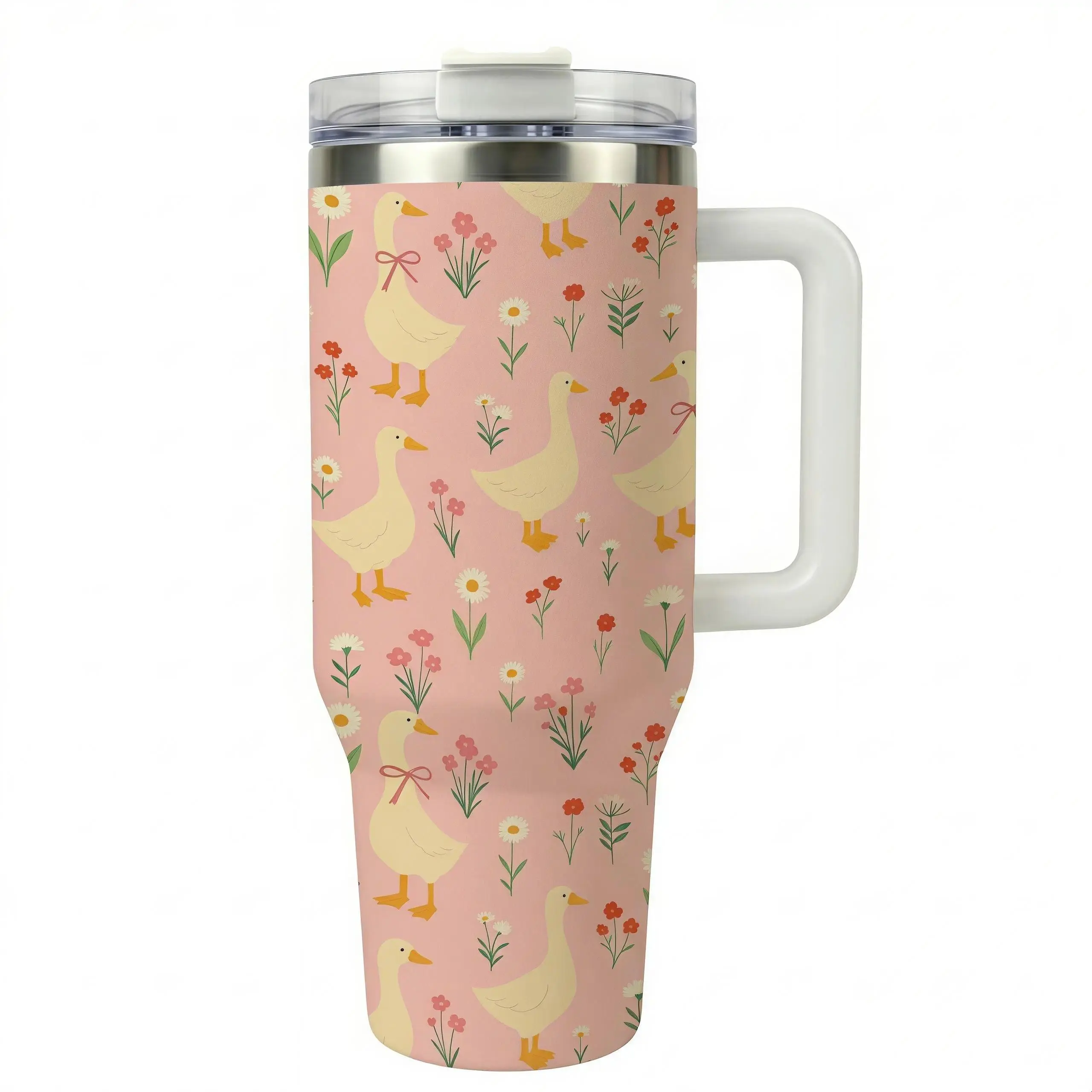 40oz Floral Thermal Vacuum Flask, Portable Insulated Beverage Tumbler with Waterproof Handle Lid, 12H Hot 24H Cold, Mother's Day Gift for Mama, Sturdy, Water Proof
