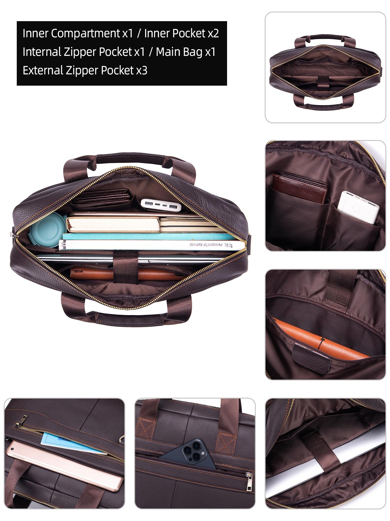 Vintage Leather Briefcase for Men Genuine Leather Office Large Laptop Bag Laptop Bag with Shoulder Strap, Spacious Cowhide Work Bag for Business Travel Travel Essentials