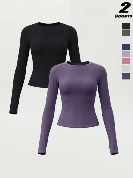 New Spring Autumn Women's Slim-Fit Long Sleeve T-Shirt, Casual Round Neck Yoga Top, Running Fitness Shirt, Athletic Yoga Shirts, All Seasons Wear