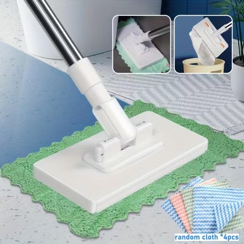 Hand-Free Automatic Mop + 4 Replacement Pads, Floor Cleaning Tool, Heavy-Duty Abs Structure, Space-Saving Design, Compatible with Standard Cleaning Cloths