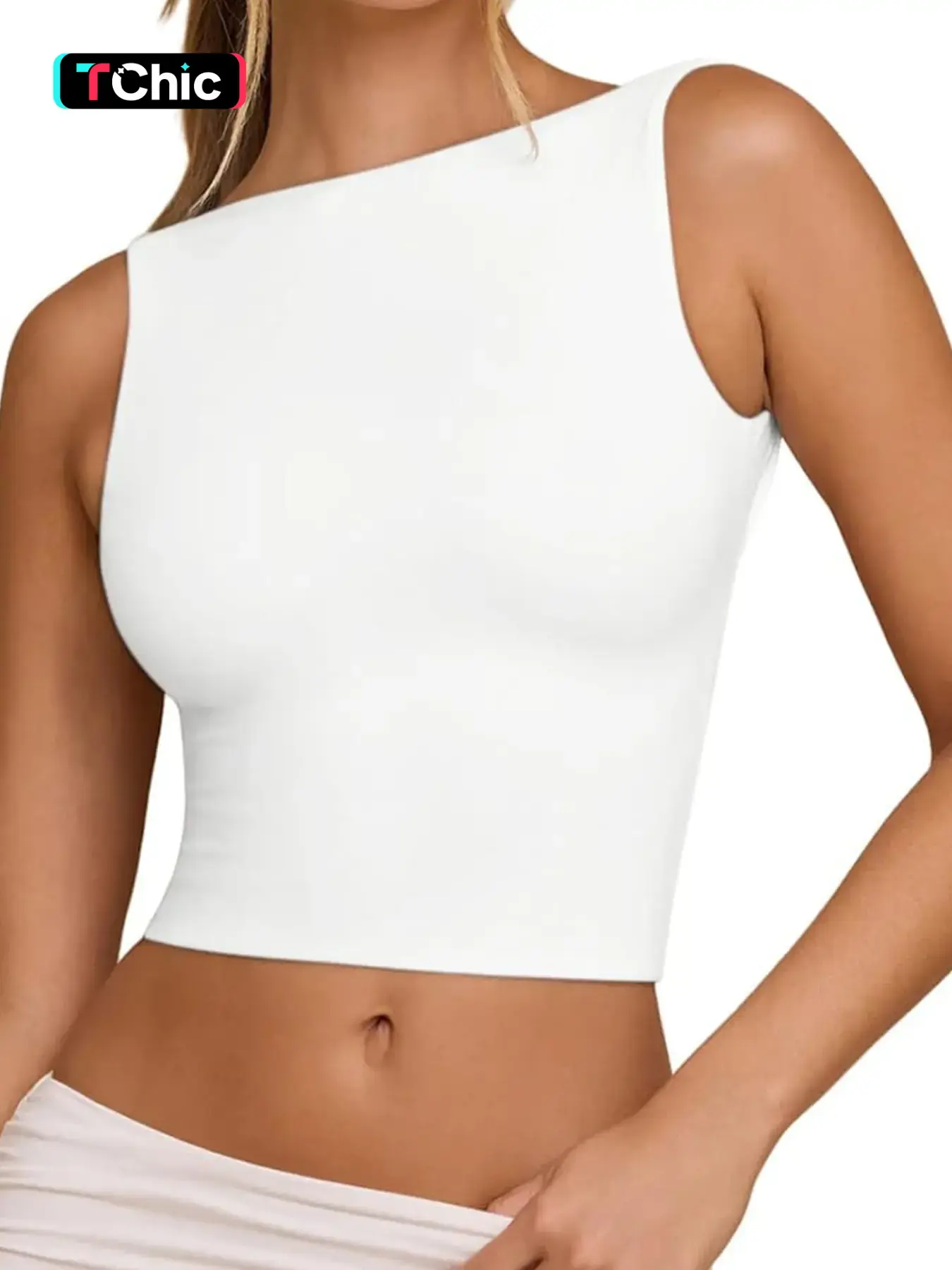 Ladies' sexy backless sleeveless Soft Knitted Fabric Basic Fit vest - elegant daily party - suitable for summer tops