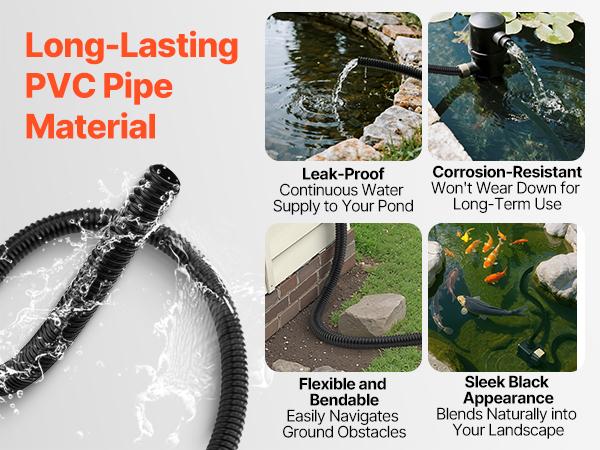VEVOR 21 ft Corrugated Pond Tubing, 1 inch Inner Diameter, Flexible PVC Hose, Black Drain Pipe, Plastic Corrugated Water Tubing for Pond, Pump, Fountain, Garden, Swimming Pools, Filters, (1 pcs) VEVOR 21 ft Corrugated Pond Tubing, 1 inch Inner Diameter, Flexible PVC Hose, Black Drain Pipe, Plastic Corrugated Water Tubing for Pond, Pump, Fountain, Garden, Swimming Pools, Filters, (1 pcs)