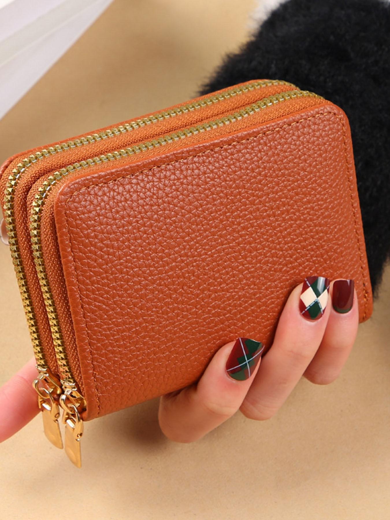 Women's Black Quilted Short Wallet, Slim Bi-Fold Card Holder, Zippered Coin Pocket, Simple Wallet