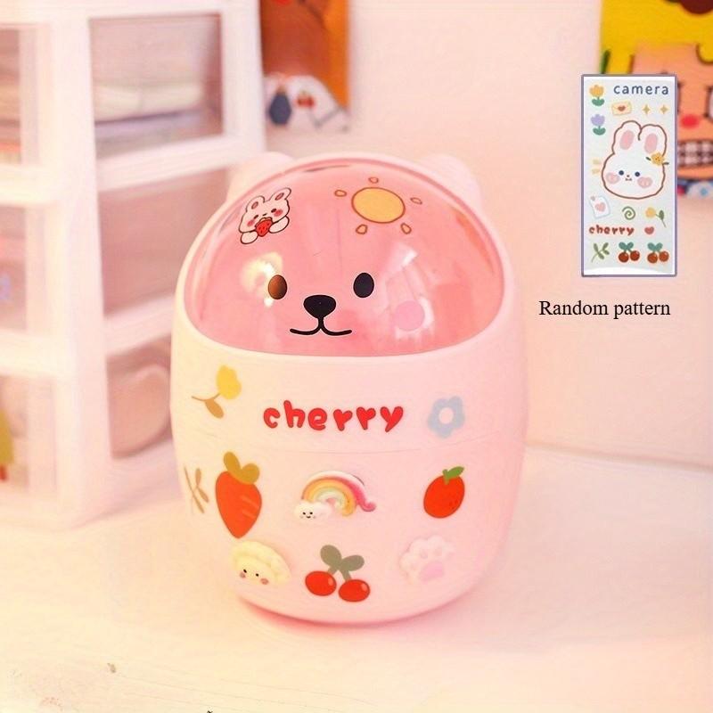 Desk Trash Can, Student Desk Storage Box, Office Trash Bin with Teddy Bear Sticker, Compact Desktop Organizer, Essential Home & Office Supply