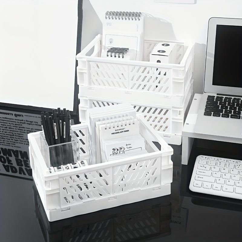 2pcs/set，Mini Folding Storage Basket, Stackable Plastic Storage Basket, Sundries Storage Basket, Japanese Style Desktop Storage Box