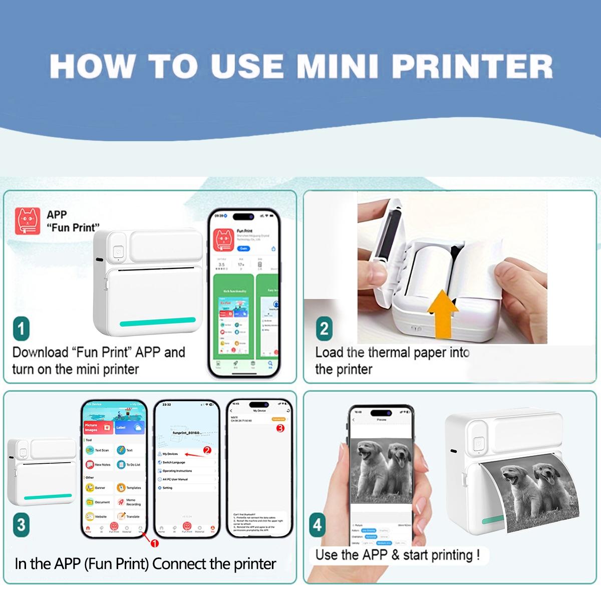 Portable Mini Printer, Thermal Inkless Printer, Sticker Printer, Print Text Notes Photos Course Labels To-Do Lists, portable thermal printers, Perfect Holiday Gift