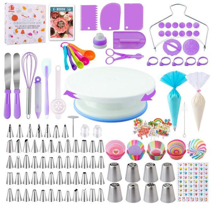 356 cake decoration kit tools, baking accessories with cake turntable, pastry piping bag, suitable for beginners' piping skills, easy to use Professional Cake Decorating Kit