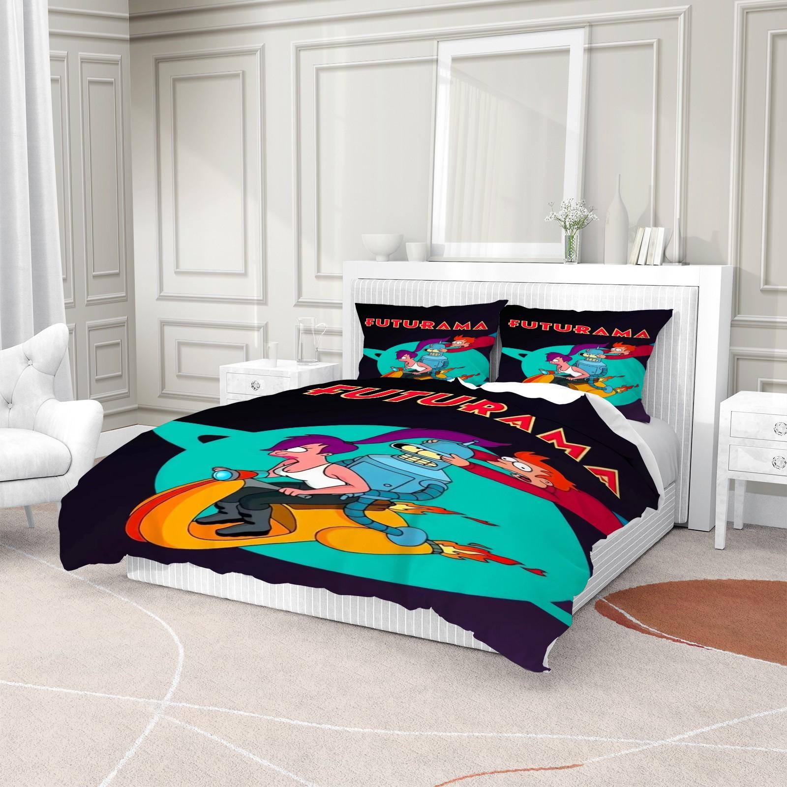 Futurama Cartoon Pattern Bedding Set, Soft Comfortable Durable Bedroom Decor Gift, Includes 1 Fitted Sheet and 1 or 2 Pillowcases, Soft Bedding Sets