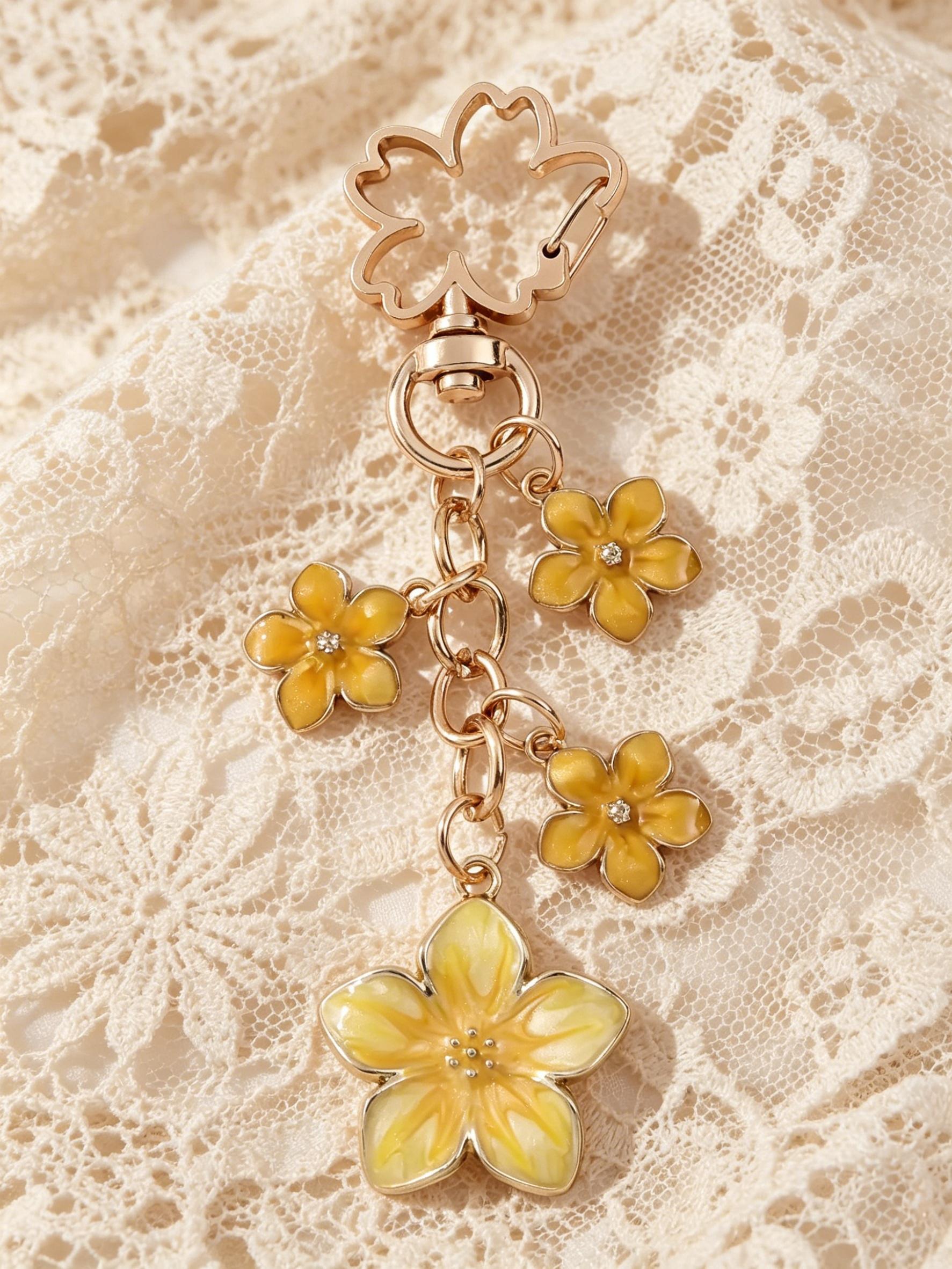 Elegant Sakura Flower Alloy Keychain, Stylish Plant Charm, Trendy Bag Pendant, Perfect Gift for Friends and Family, Memorial Present