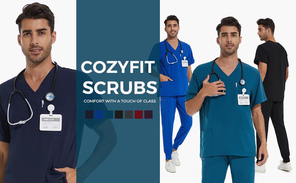 COZYFIT Scrub Top for Men Caribbean Blue Stretch V-Neck with 3 Pockets Anti-Wrinkle Workwear Menswear Uniforms SpringStatements COZYFIT Scrub Top for Men Caribbean Blue Stretch V-Neck with 3 Pockets Anti-Wrinkle Workwear Menswear Uniforms SpringStatements