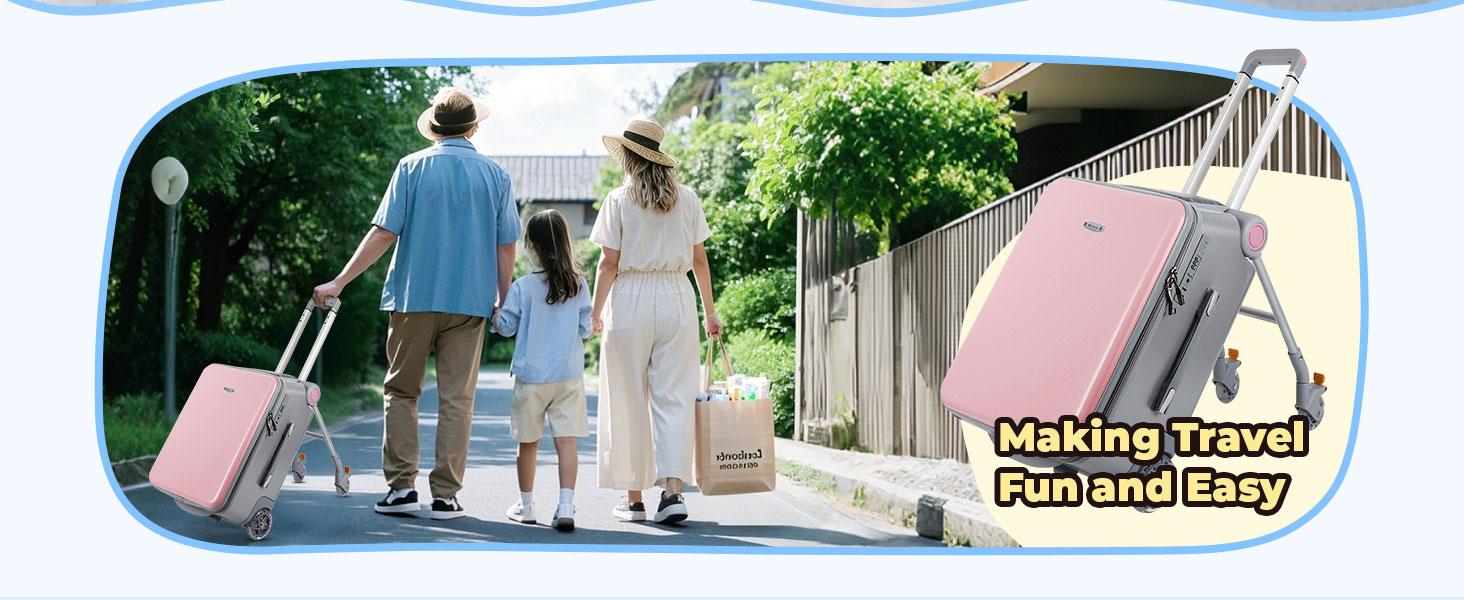 Ride-On Portability Suitcase,Carry on Luggage with Wheels,Portable Storage Luggage,Rolling Travel Luggage With Kids Seat for Airplane,2-in-1 Case(Pink/Blue/Black) Ride-On Portability Suitcase,Carry on Luggage with Wheels,Portable Storage Luggage,Rolling Travel Luggage With Kids Seat for Airplane,2-in-1 Case(Pink/Blue/Black)