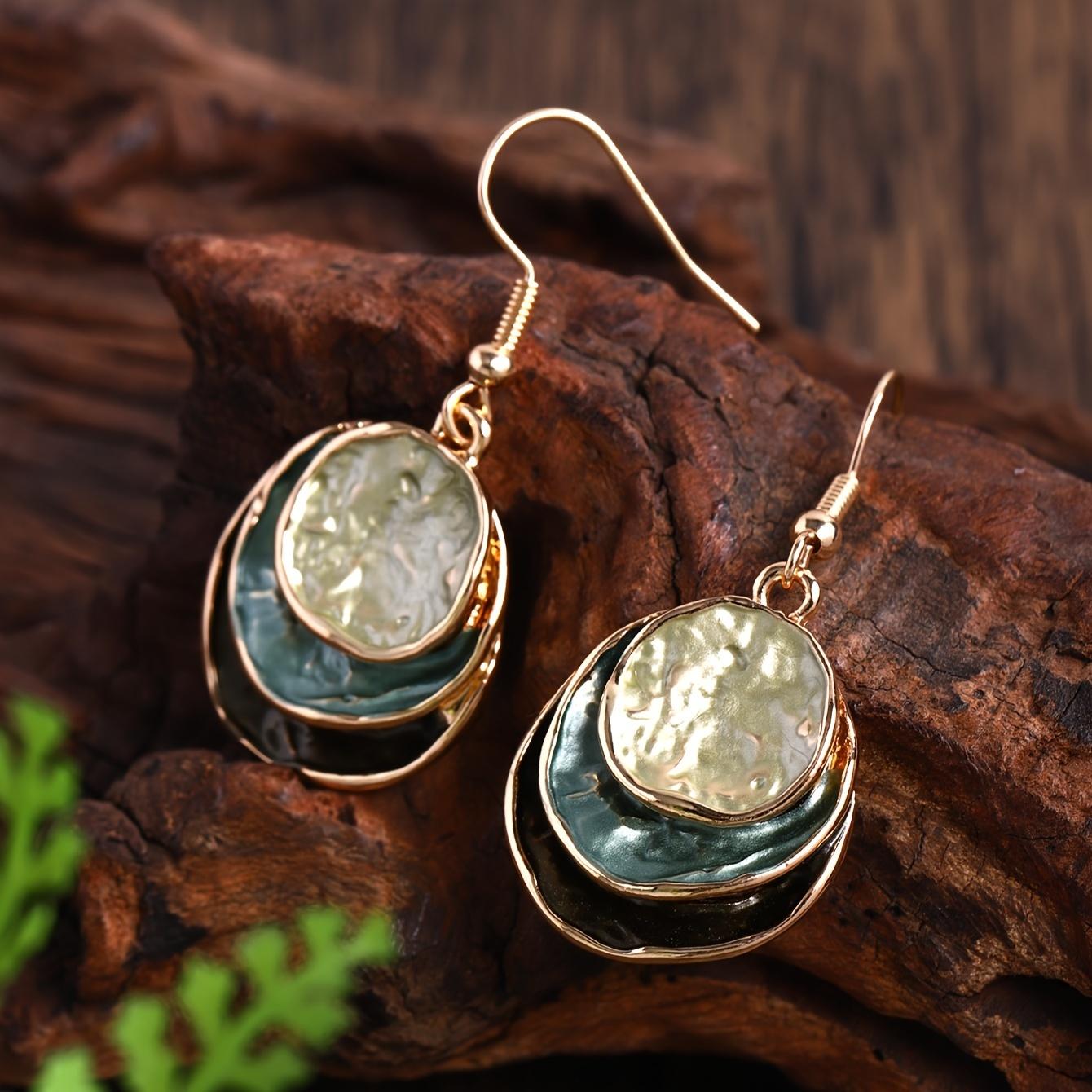 Boho 3-Layer Round Zinc Alloy Enamel Jewelry Set, Necklace & Earrings for Women