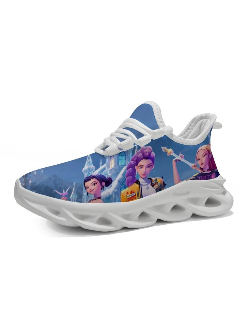 Kids K-Pop Monster Hunter Castle Print Casual Sports Shoes, Sporty Breathable Shoes, Breathable Mesh Upper, Eva Sole, Unisex, All Seasons, Comfortable Fit