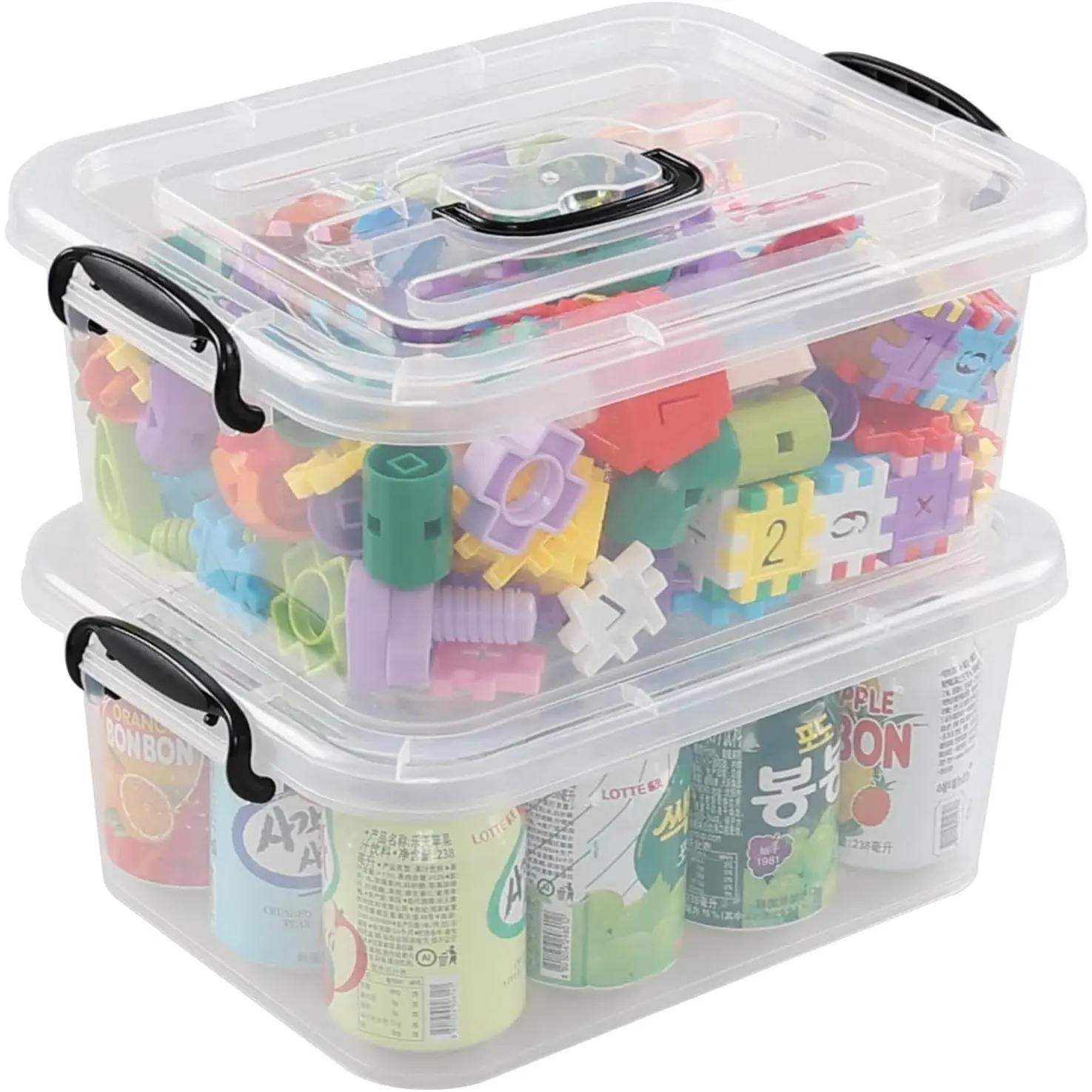8 L Plastic Latching Box with Handle, Clear Storage Bins, 2-Pack | Stackable Latch Container Tote with Lid