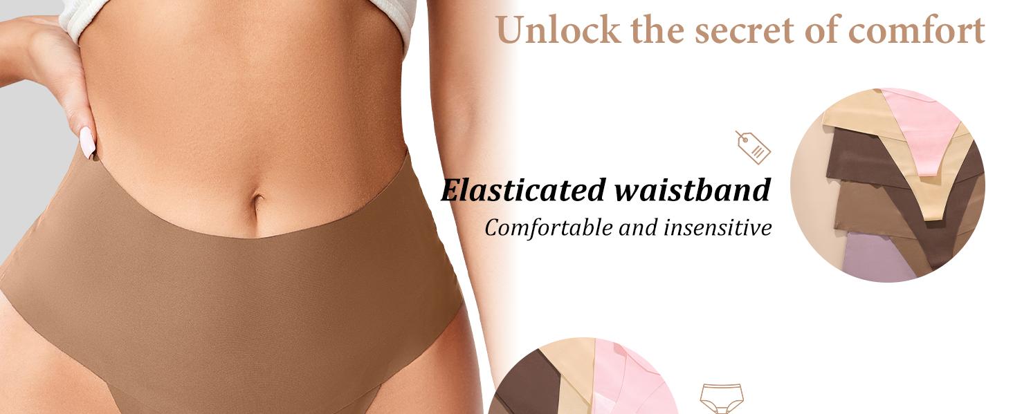 6-Pack Women's V-neck High-Waist Seamless Thong Panties NoShow, Stretchy, Soft & Breathable Underwear;Comfortable Minimalist Lingerie for days comfy underwear Bikini lenceriastylish cotton Bottom undies sexy SpringStatements