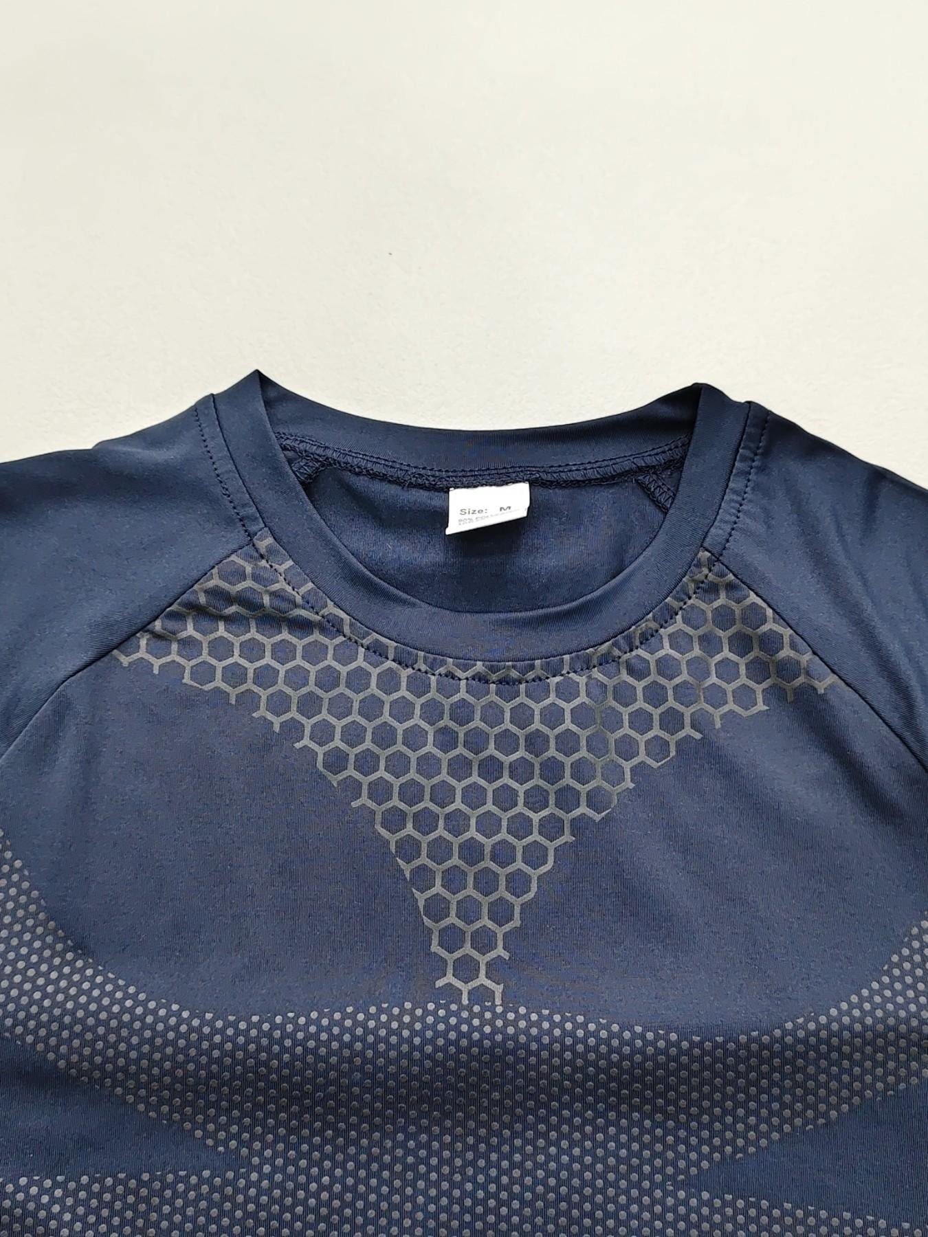 Men's Honeycomb Patchwork Quick-Dry Tight-Fit Shirt, Moisture-Wicking, Breathable, Gym Training Muscle-Defining T-Shirt, All Seasons