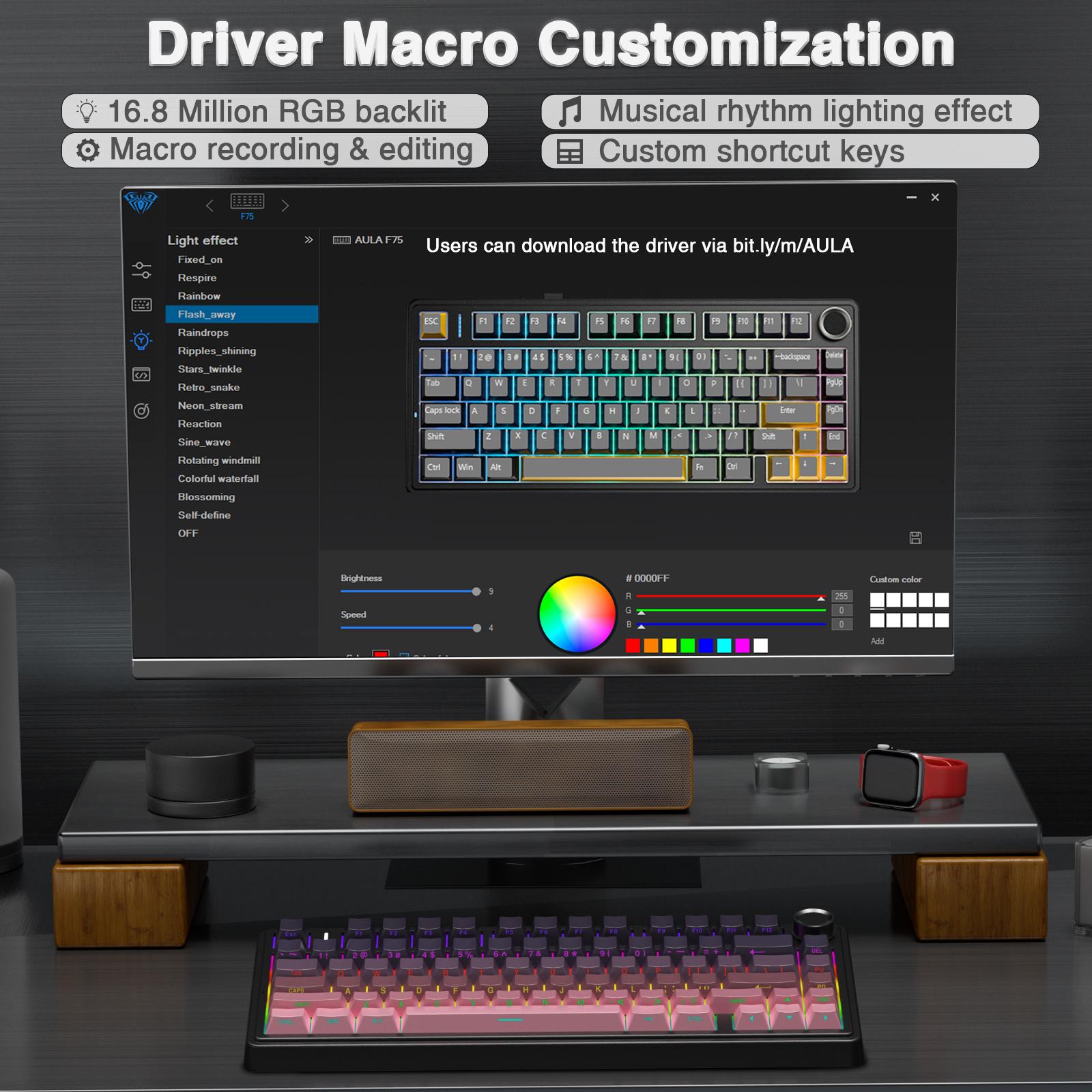 AULA F75 Pro Wireless Mechanical Gaming Keyboard with Knob Control 75% Washer Hot Swappable Custom Keyboard, Tri-Mode 2.4GHz/USB-C/BT5.0 RGB Backlight, Pre-lubricated Reaper Switches, PBT Keycaps (Gradient Pink)   FallFreshness TikTokShopfalldealsforyou