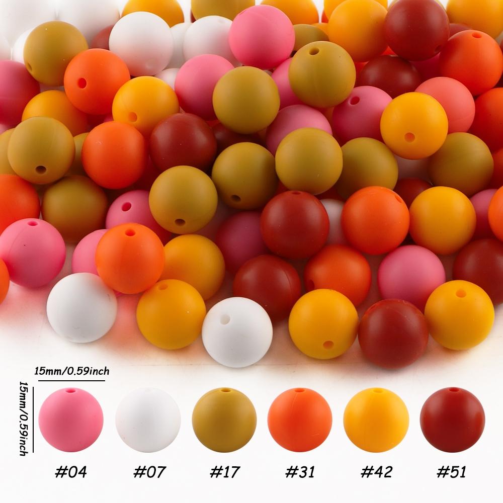 48pcs silicone solid color round beads Bead Assortment in 6 color combinations suitable for DIY bead pens, pendants, keychains, bracelets, necklaces, etc