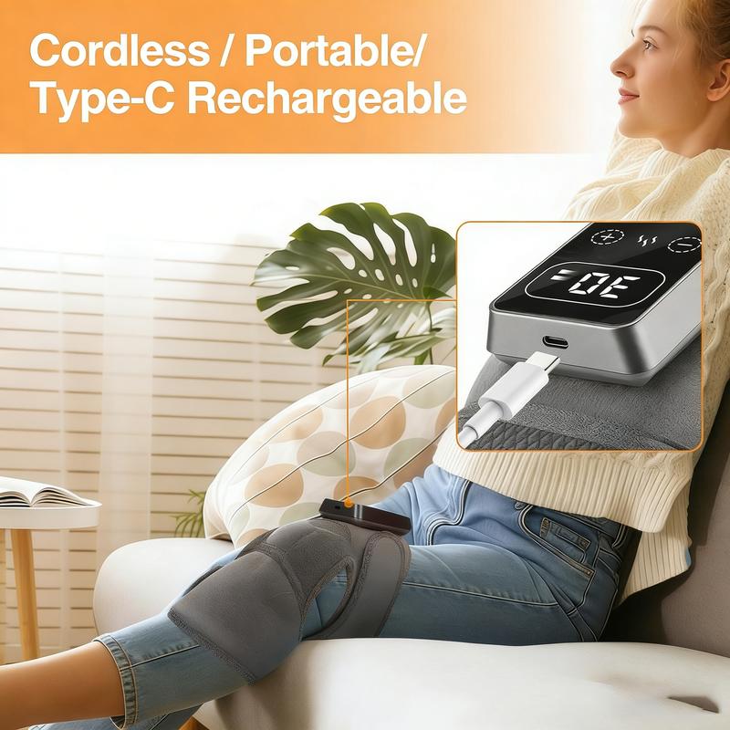 Heated Vibration Knee Pad, 1 Count 5 Level Knee Heating Massager Wrap, Knee Elbow Massage Relaxation Tool for Women & Men, USB Rechargeable Massagers