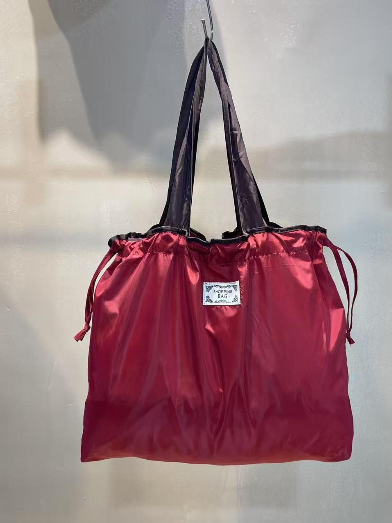 Foldable Drawstring Shopping Bag, Waterproof Nylon, Large Capacity, Casual Style, Reusable, Multi-Color, Ideal for Travel and Daily Use, Reusable Shopping Bags