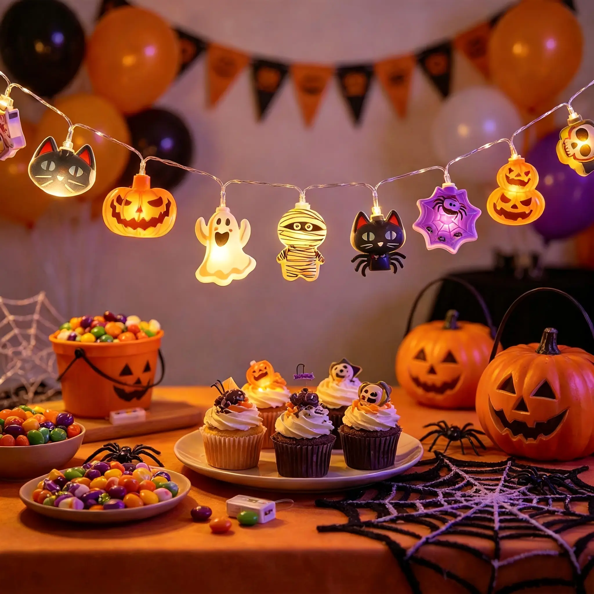 3m Halloween LED String Lights, Battery Operated Pumpkin Skull Halloween Decorations, Indoor Fairy Lights for Window, Fireplace, Mantel, Party, Bedroom & Holiday Home Decor