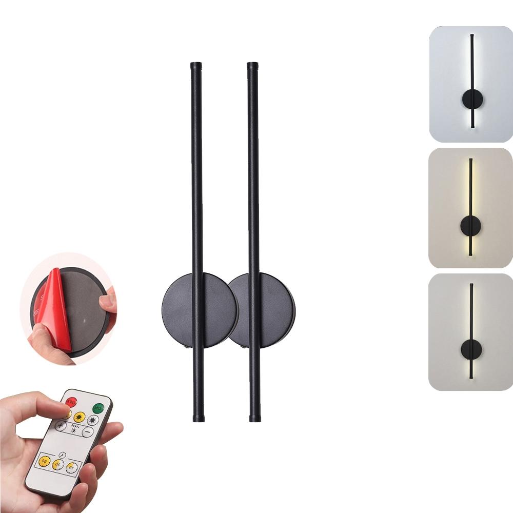 Wireless Wall Lamp, 19.69-inch Black Line Wall Lamp, Touch and Remote Control Switch, 2-Way Installation, For Bedrooms, Staircases, Hallways, Living Rooms, Indoor Lighting Fixture
